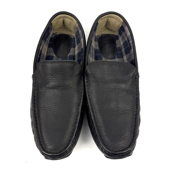 L.L. Bean Slippers Men LL Bean Mens Leather Slipper‎ 12 Black Leather Moccasin Slip On Shoes